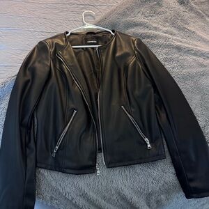 Express Black Faux Leather Moto Zip Jacket